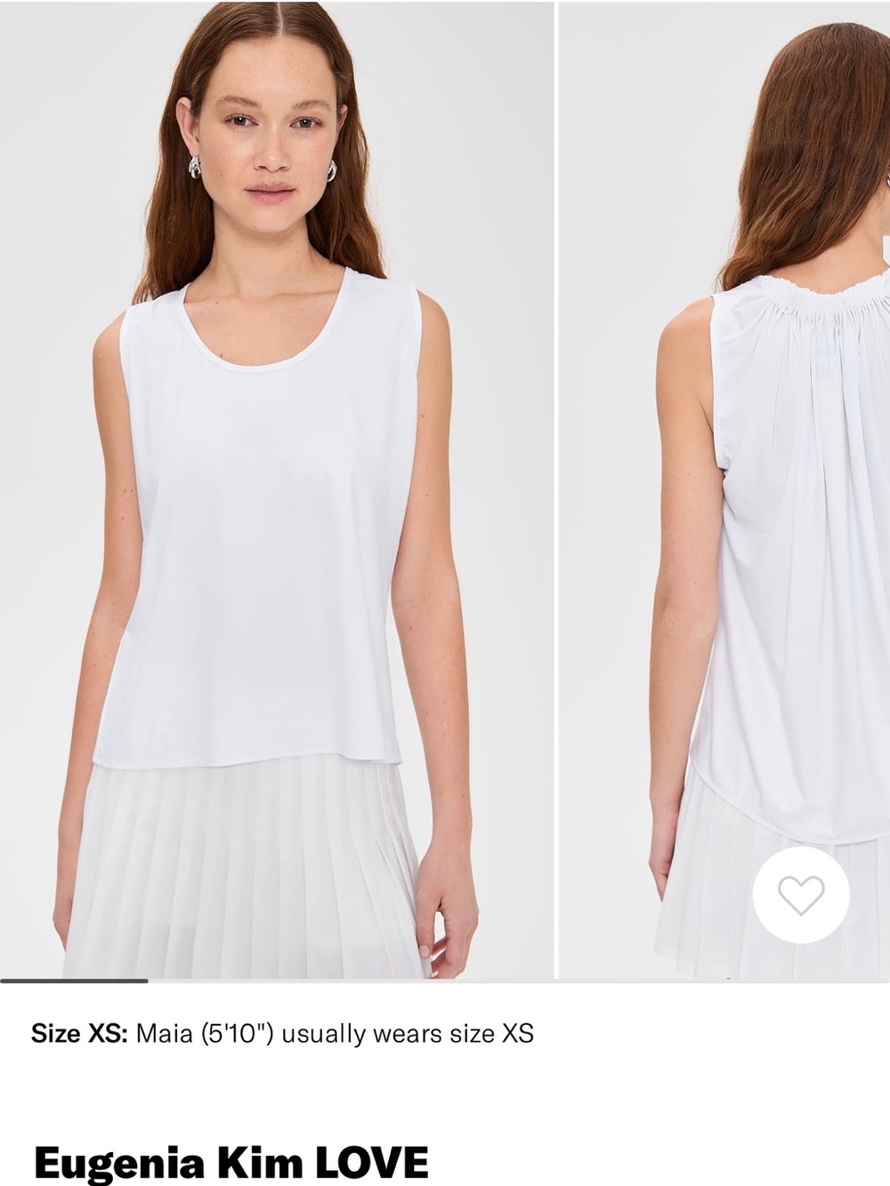 Eugenia Kim White Sleeveless Scoop Neck Tank with Gathered Back